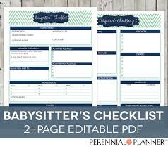 Babysitters Checklist Printable Editable 2 Pages Etsy