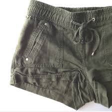 Dynamite Drawstring Green Linen Blend Shorts