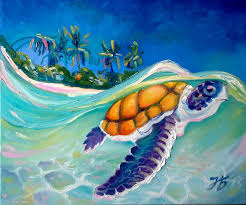 Caribbean Turtle In Sea Storm Painting