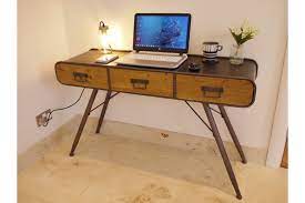 Homecho writing computer desk wooden desktop study table vintage laptop standing desk with storage drawers and shelves wood and metal frame for home office,dark brown. Retro Industrial Desk My Vintage Home