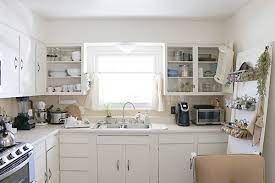 white cabinets with no doors