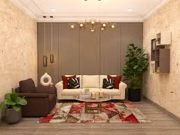 white and brown living room with carpet
