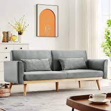 Grey Futon Sofa Bed Velvet Convertible