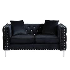 jasmoder 59 4 in black square arm microfiber tufted 2 seater straight sofa with nailhead trim and removable cushions