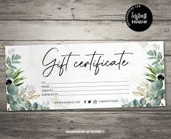 modern greenery gift certificate