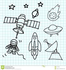 Space Set Hand Draw On Graph Paper Stock Vector