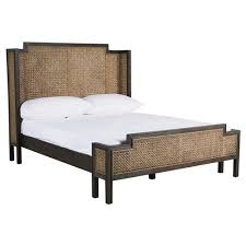 Gabby Camille Brown Mahogany Woven Textured Rattan Wingback Bed King Wood Rattan Wicker Kathy Kuo Home
