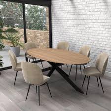 Browse through the finest range of oak dining furniture. Industrial Oak Dining Table With 6 Mink Velvet Dining Chairs Carson Furniture123