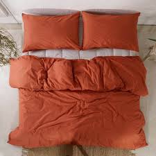 Washed Linen Bedding Set Rust Orange
