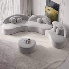 Light Gray Velvet Curved Sectional Sofa 6 Seater Upholstered Modular Hotel Sofa Modern Living Room Furniture