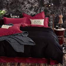 Cotton Black And Red Bedding Set With