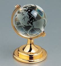 crystal globe with golden stand for