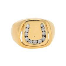 Vintage Diamond Horseshoe Signet Ring In Yellow Gold