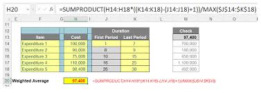 calculating weighted averages in excel fm
