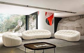 Modern Curved Off White Fabric Sofa Set
