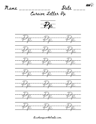 letter p p in cursive academy worksheets