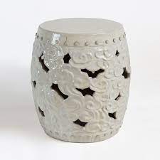 white ceramic barrel cloud garden stool