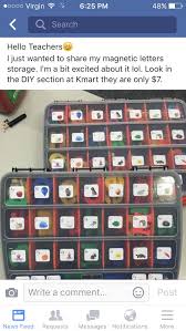 Each sticker bears a black letter on a white background; Magnetic Letter Storage From Kmart Classroom Organisation Education Organization Hello Teacher