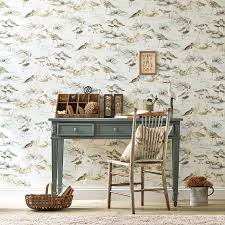 estuary birds mist ivory wallpaper