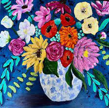 Bright Colorful Flowers Ginger Jar