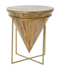 Side Table Round Acacia Wood And Gold