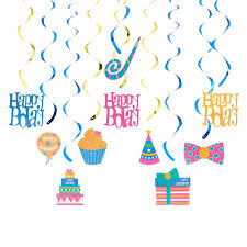 30 pack hanging happy birthday swirl