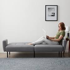 Lucid Comfort Collection Futon Sofa Bed With Box Tufting Gray Linen