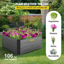 Vevor Raised Garden Bed 40 In X 40 In X 16 In Metal Planter Box Gray Galvanized Steel Planter Boxes Outdoor For Growing Gray 39 39
