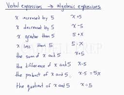 Verbal To Algebraic Expressions Equations