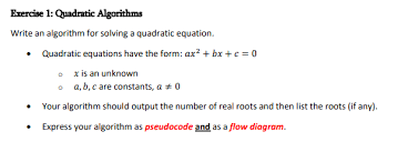 pseudo code for roots of quadratic equation
