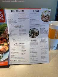 menu of zoes kitchen restaurant