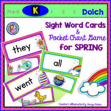Kindergarten Spring Dolch Sight Word Cards Pocket Chart Game