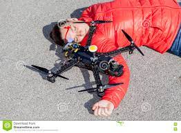 drone quadcopter accident scene in city