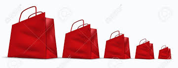 Low Sales Chart Represented By Red Shopping Bags In A Downward