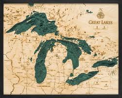 Great Lakes Wood Carved Topographical Depth Chart Map