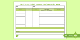 Eylf Small Group Explicit Teaching Planning Template
