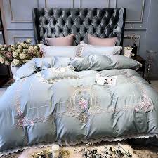 Embroidery Duvet Covers Blue Bed Cover