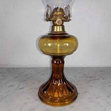 Antique American Amber Glass Oil Lamp