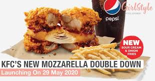 Do note that it's for a limited time only so grab it when it starts going for sale on 27th august! Kfc S New Mozzarella Zinger Double Down Available From 29 May Girlstyle Singapore