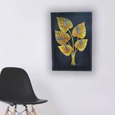 metal leaf wooden frame wall art at