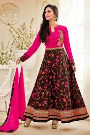 Krystle Dsouza Brown Pink Bhagalpuri Anarkali Suit Silk