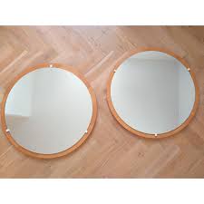 Pair Of Vintage Round Teak Wall Mirrors