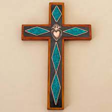 Chrysocolla Copper Bronze Wood Cross