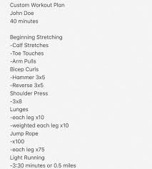 custom workout and lift plan