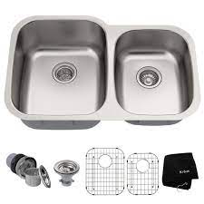 Unique designs that will fit your kitchens with ease. Kraus Premier Undermount Stainless Steel 32 In 60 40 Double Bowl Kitchen Sink Kbu24 The Home Depot