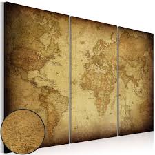 Canvas Art Old Map Triptych World