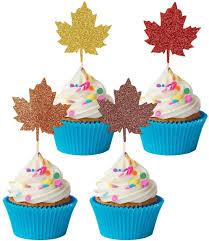 Such a fun decoration for thanksgiving cakes! Amazon Com 24pcs Glittery Maple Leaves Cupcake Toppers Thanksgiving Toppers Fall Cupcake Picks Cupcake Tree Decorations Thanksgiving Picks Thanksgiving Cupcake Toppers Toys Games