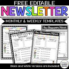 Editable Classroom Newsletter Templates Color Black And White Freebie
