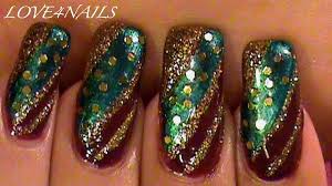 gold green burgundy nail art design