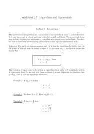 Worksheet 2 7 Logarithms And Exponentials